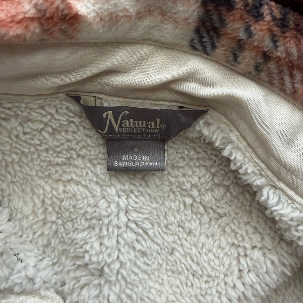 Natural Reflections Cream Sherpa Jacket with Multicolor Trim